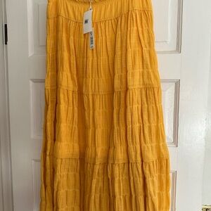 Max Studio Mustard Tiered Maxi Skirt